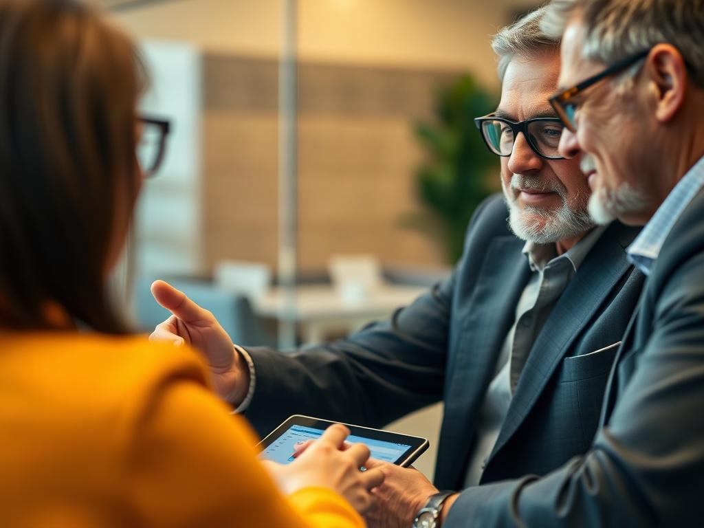 A close up shot of a confident financial advisor discussing