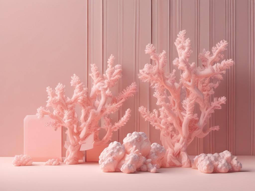 realistic high resolution of geometric coral shapes, soft coral colors,