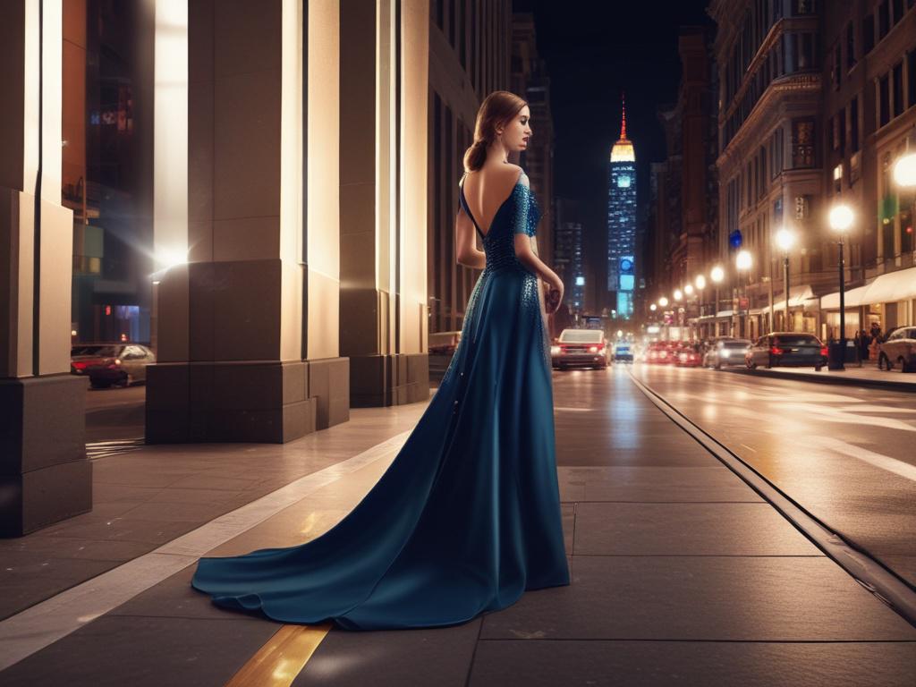 A glamorous ramp model in an elegant evening gown, posing