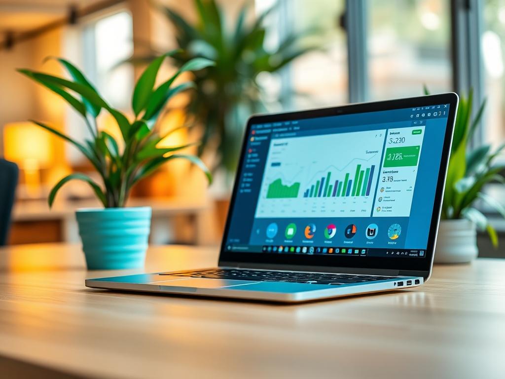 A close up shot of a modern office desk with