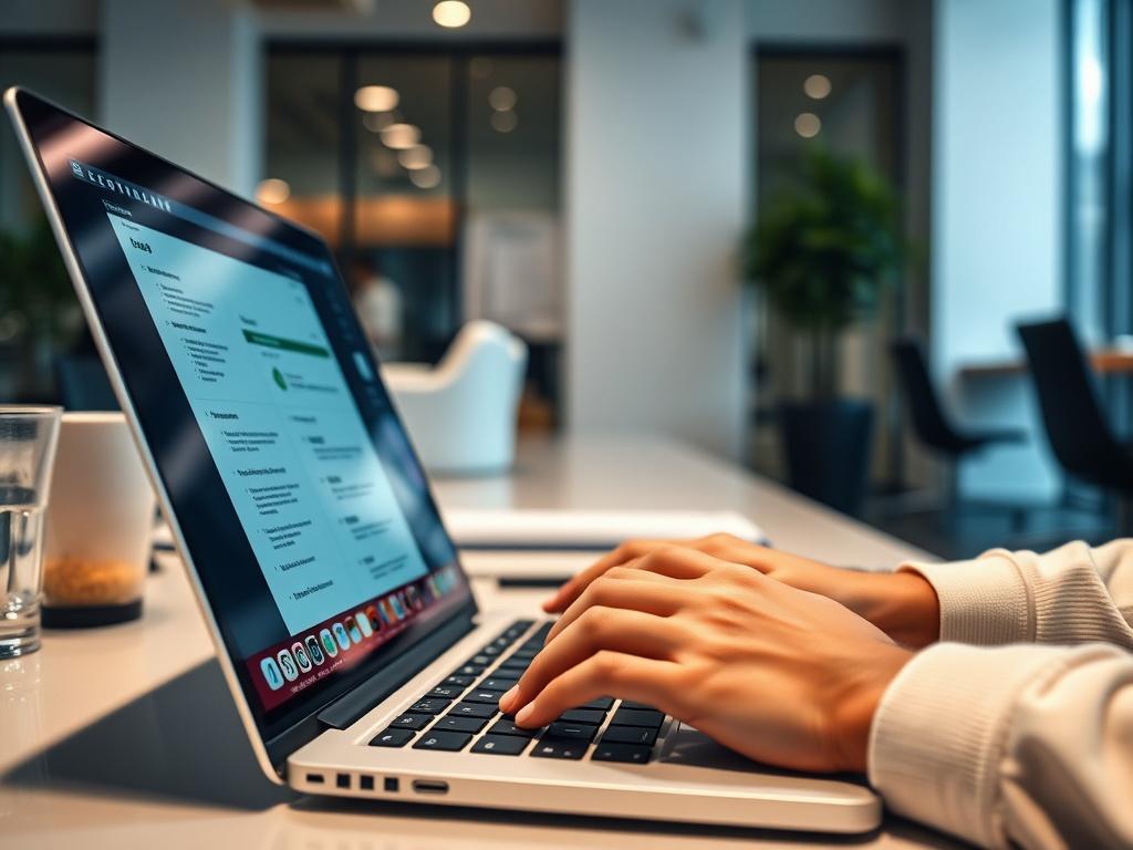 A close up shot of a person typing on a