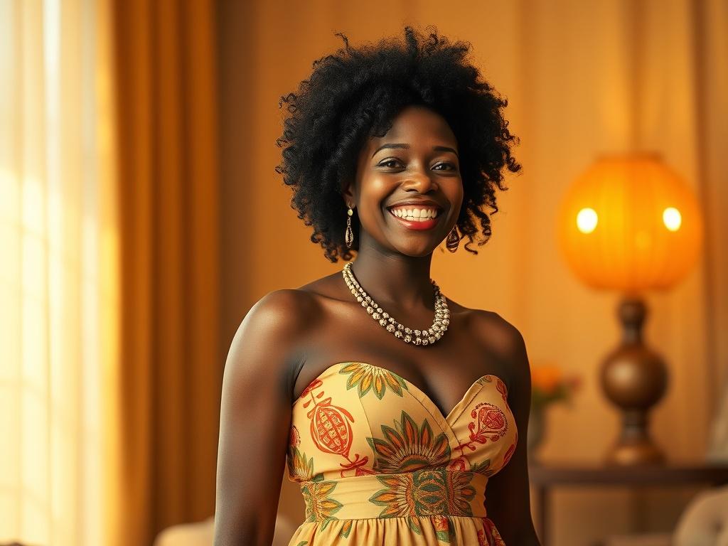 A realistic high resolution of a joyful Congolese woman in