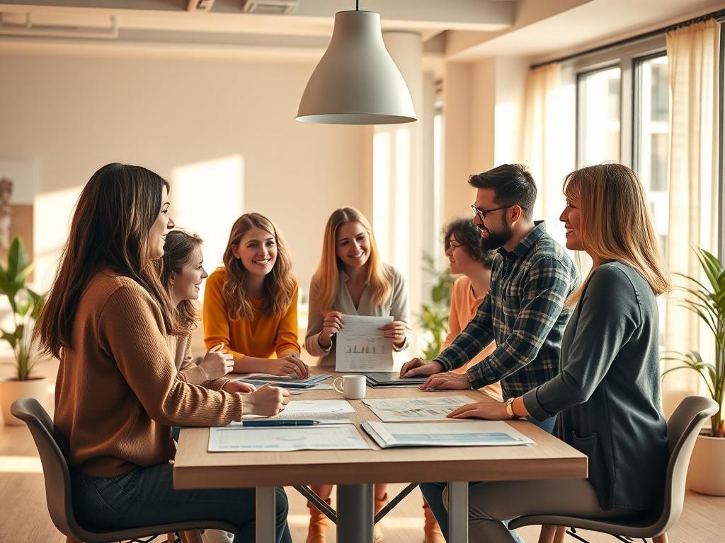 A partnership meeting in a bright, welcoming office space, with