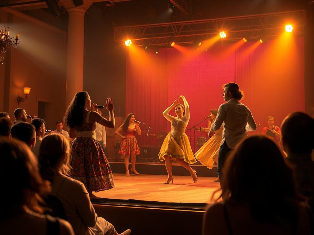 Capture a high resolution of a vibrant stage scene during