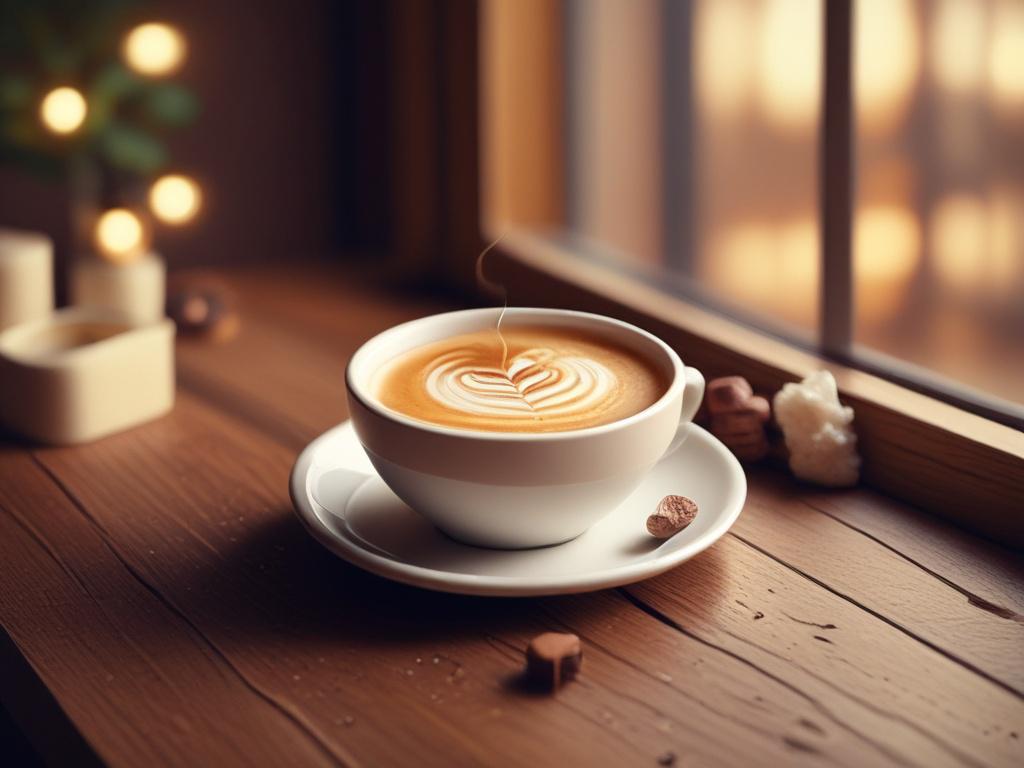 A beautifully crafted cup of cappuccino on a wooden table