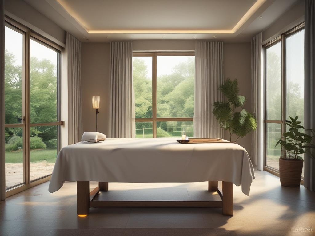 A serene spa setting with soft lighting and soothing colors