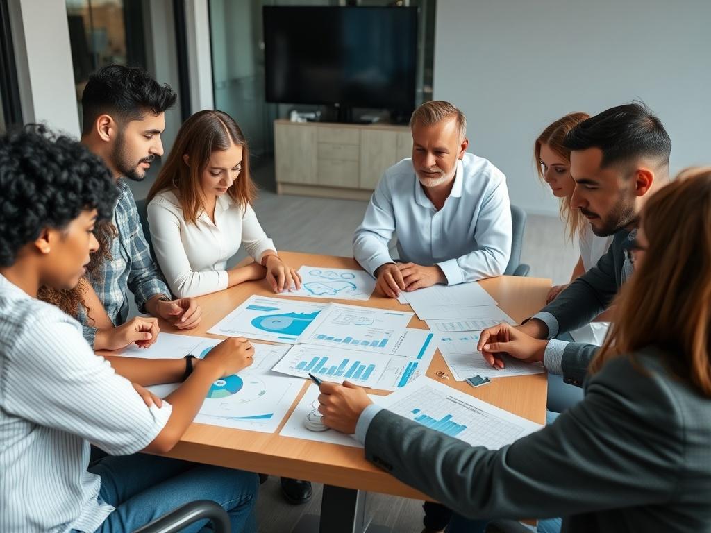 A close up shot of a diverse group of professionals