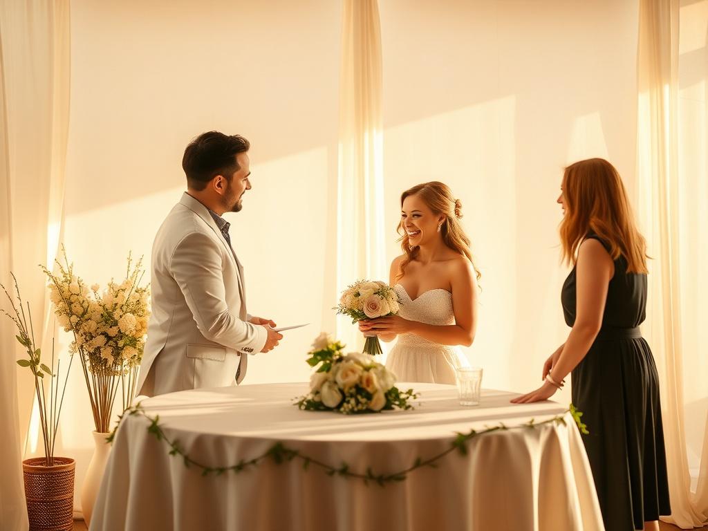 A bright and inviting setting showcasing a couple joyfully exchanging