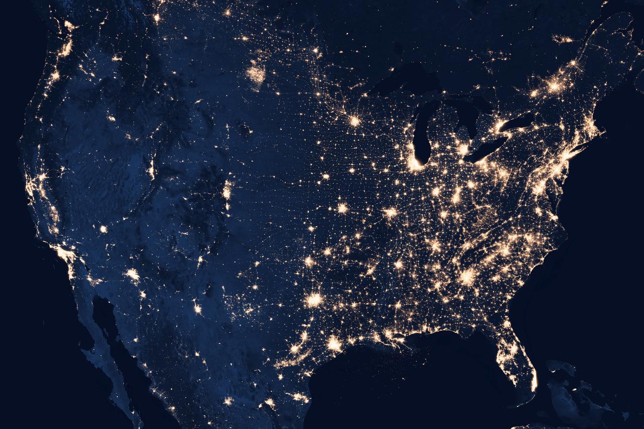 Map of the USA with lights