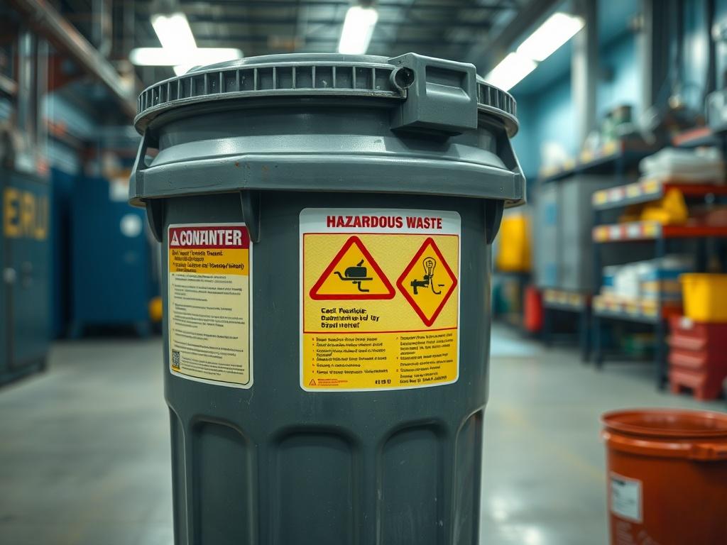 A close up shot of a hazardous waste disposal container