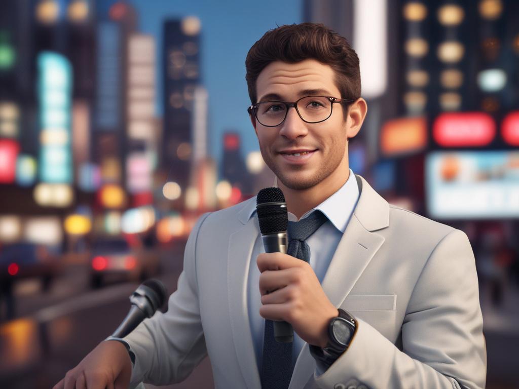 A high resolution close up shot of a news reporter