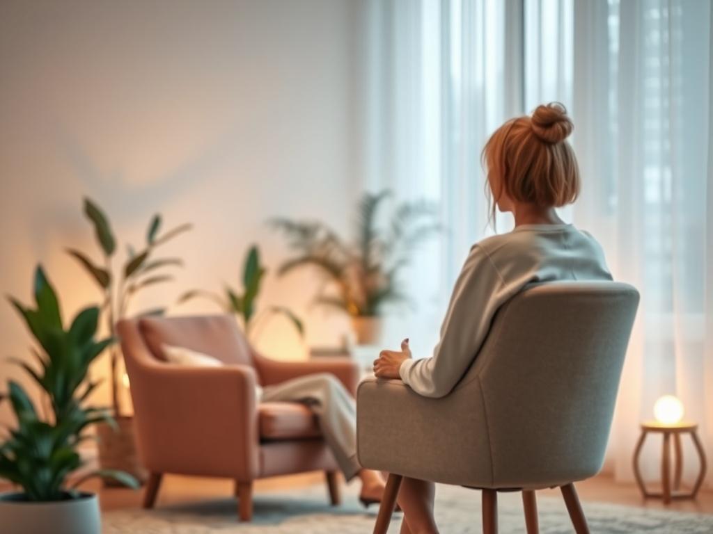 A serene counseling session taking place in a softly lit