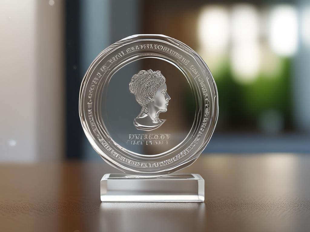 A close up shot of a custom engraved glass award,