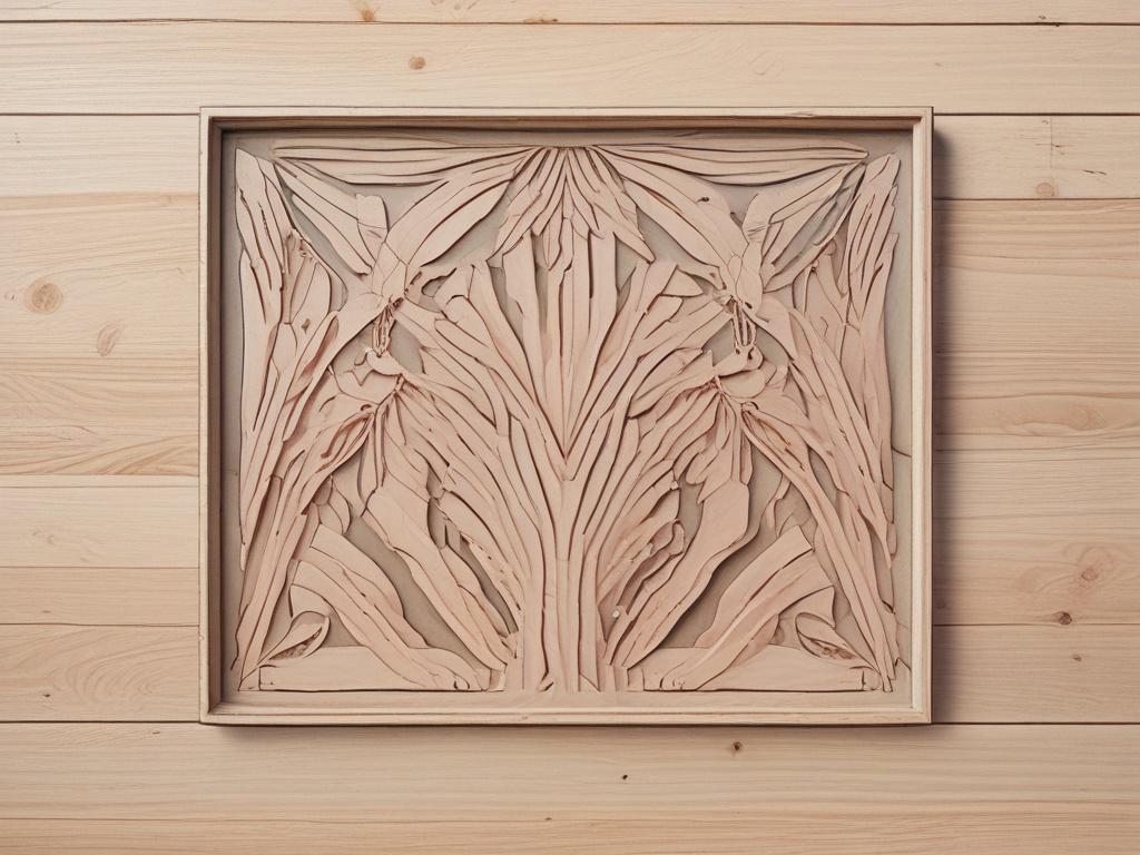 high-quality illustration of a custom engraved wooden wall art piece, minimalistic style, pastel colors, clean background
