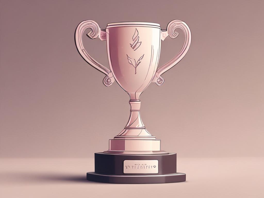 high-quality illustration of a custom trophy with detailed engraving, minimalistic style, pastel colors, clean background