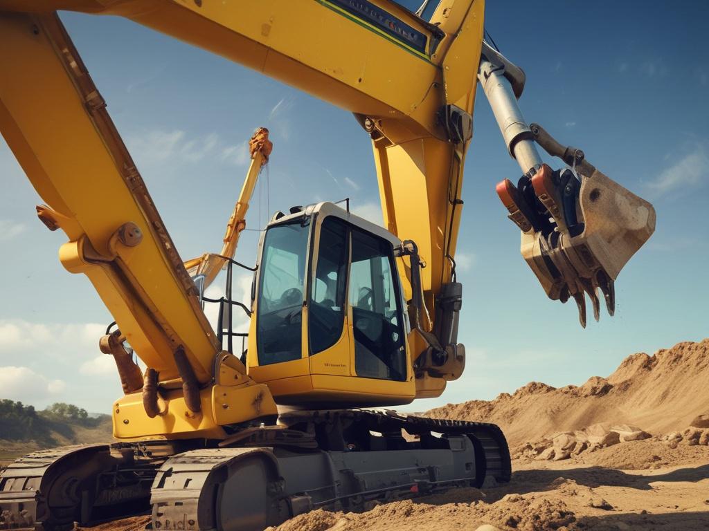 A high resolution close up image of an excavator, highlighting