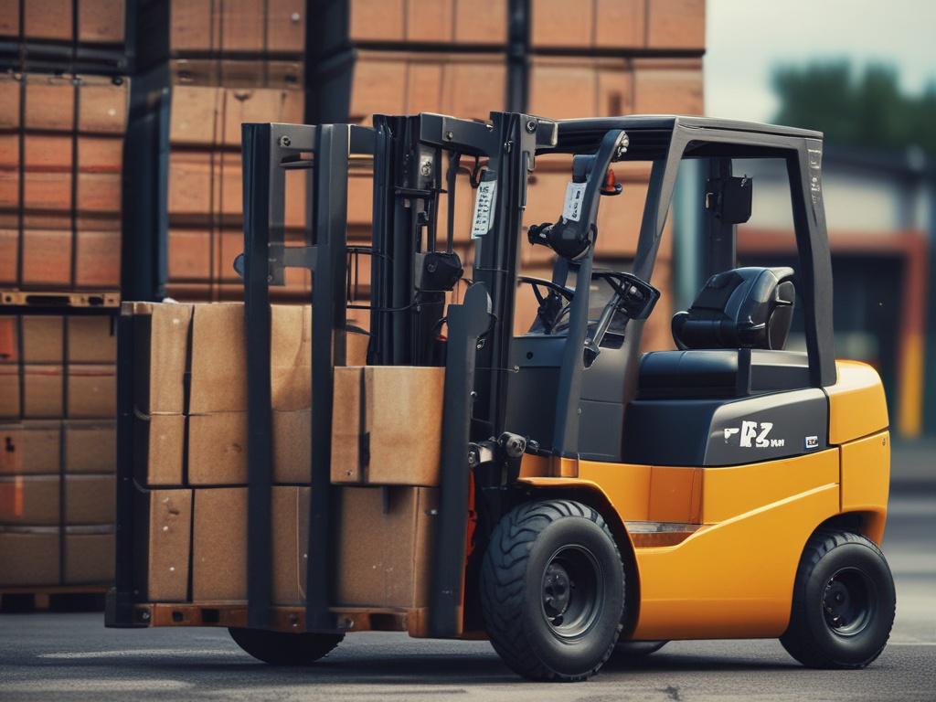 A realistic high resolution close up shot of a forklift