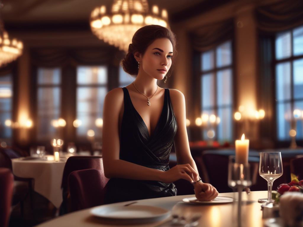 A glamorous and sophisticated woman in an elegant evening gown,