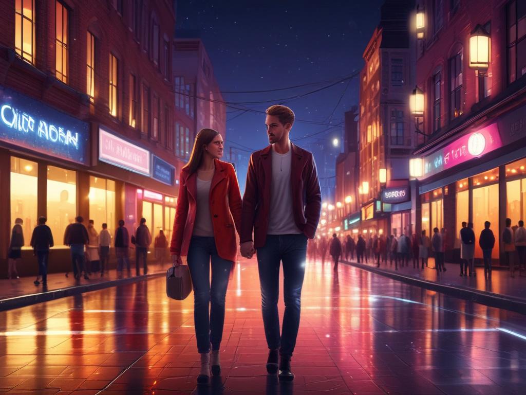 A lively nightlife scene showcasing a stylish couple enjoying a