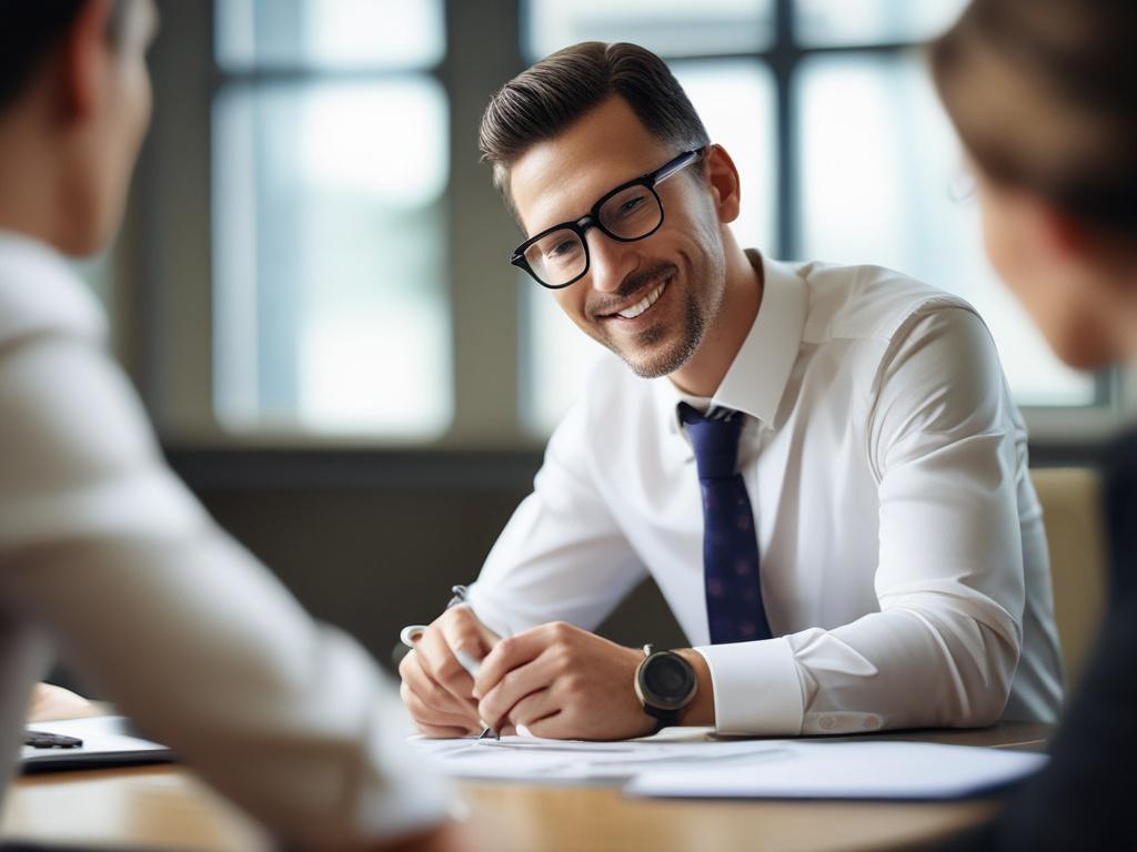 A hyper realistic close up shot of a financial consultant