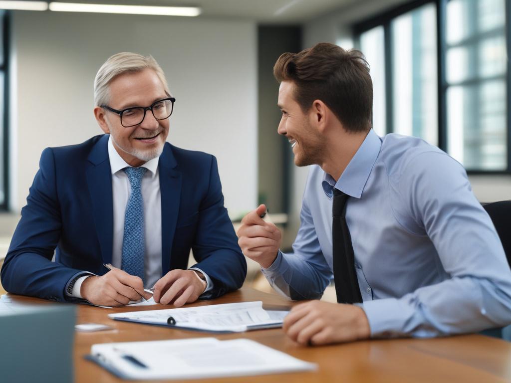 A hyper realistic close up shot of a financial advisor