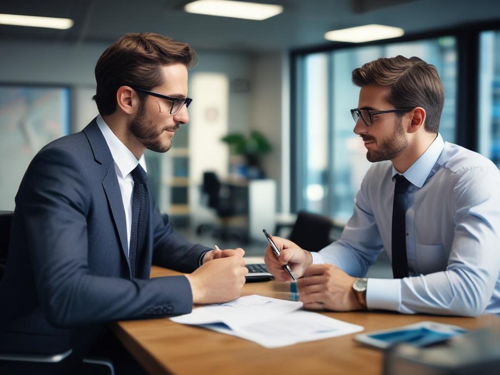 A realistic close up shot of a financial advisor discussing