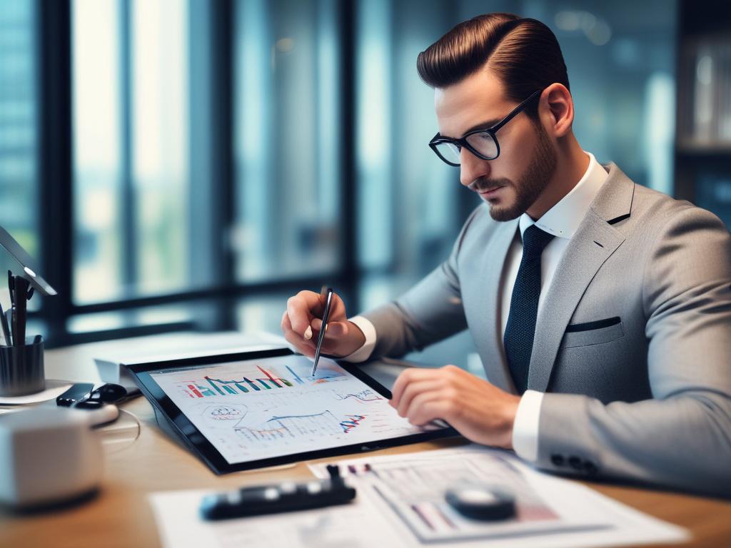 A close up shot of a financial expert analyzing data