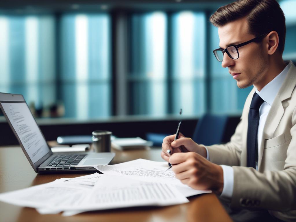 high resolution close up of a financial analyst reviewing business