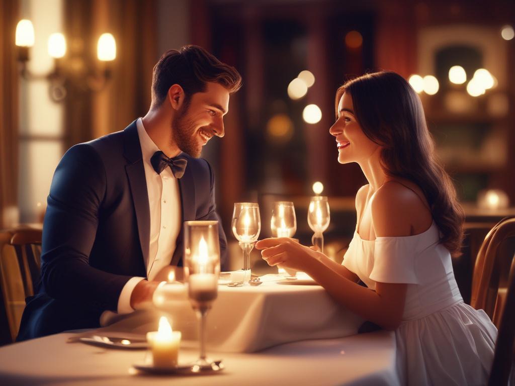 A charming couple enjoying a romantic dinner at an elegant