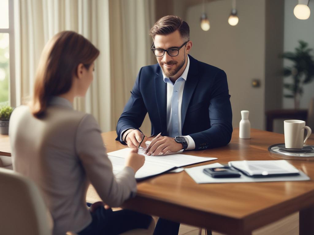 a professional setting with a financial advisor discussing plans with