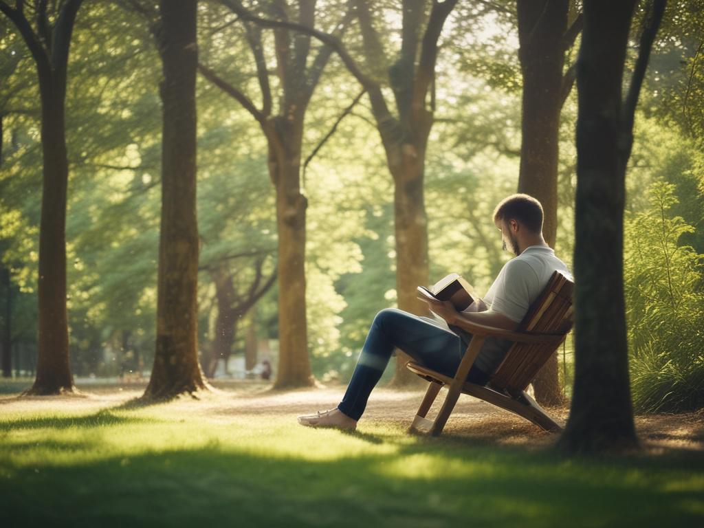 a tranquil environment with a person reading a book on