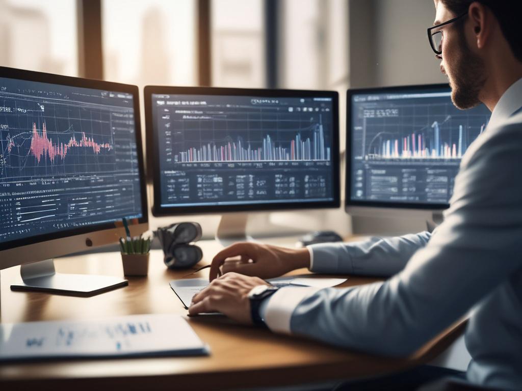 A close up shot of a confident investor analyzing data