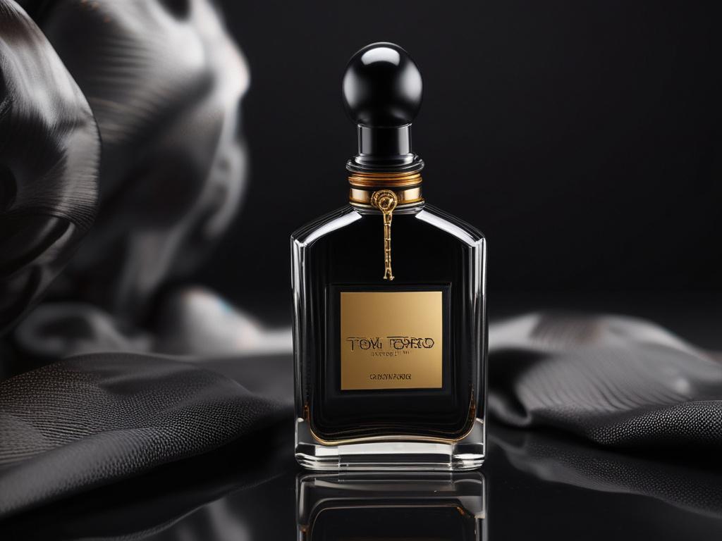 Tom Ford Black Orchid EDP bottle, close up shot, hyper