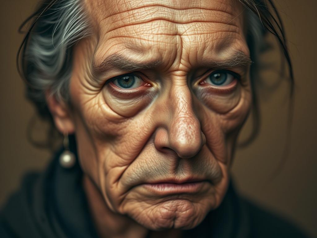 **AI Image Generation Prompt:**

Create a highly realistic, high-resolution close-up photograph featuring a single patient with Morgellons disease, showcasing their determination and resilience. The subject should be a middle-aged person with a visible, contemplative expression, conveying a sense of urgency and hope. Capture the intricate details of their skin, highlighting any visible fibers or skin anomalies associated with Morgellons disease. 

The background should be softly blurred, emphasizing the sub