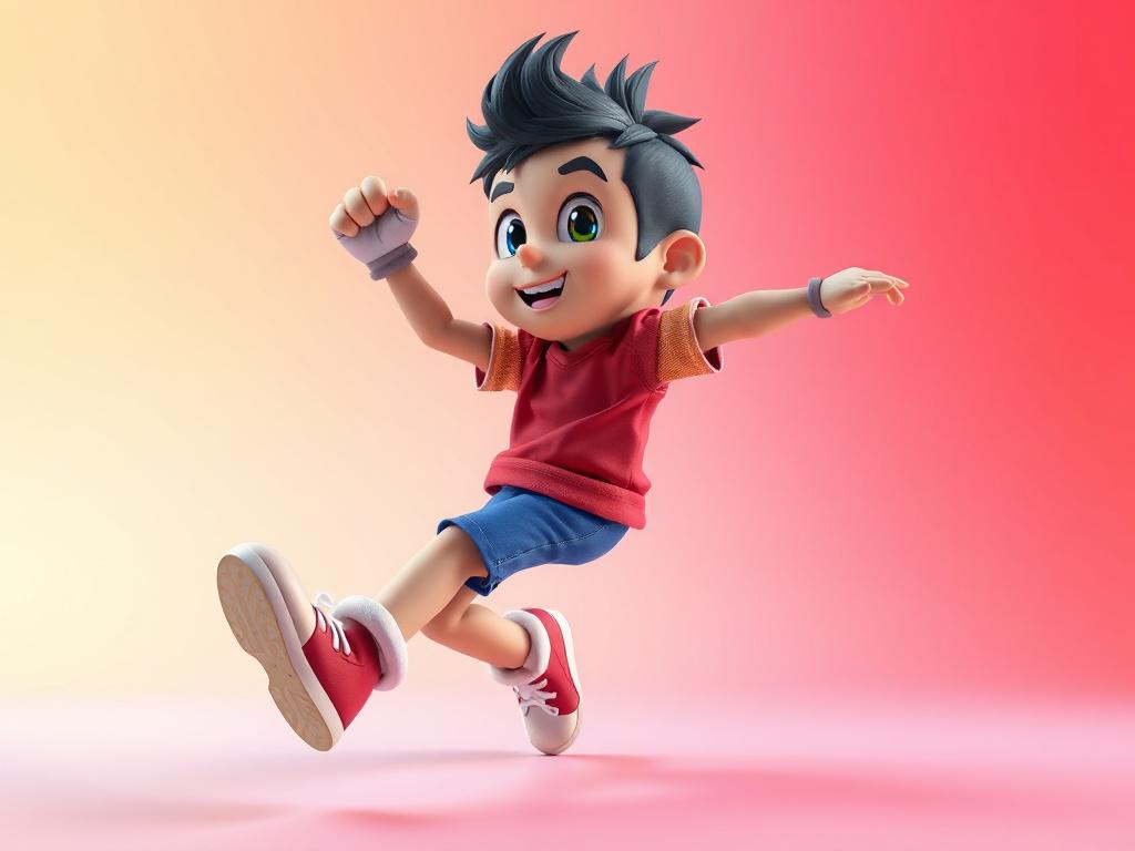 A single animated character in a dynamic pose, showcasing vibrant colors and intricate details. The background is minimalistic, emphasizing the character's features. The scene is lively and engaging, capturing the essence of animation, with a focus on bold, clean lines and a photorealistic style. The character should be set against a gradient background that incorporates the primary color rgb(50, 170, 39), enhancing the visual appeal.