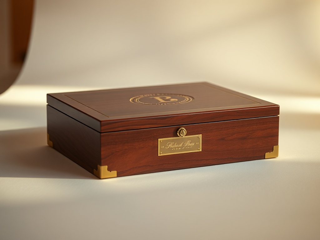 Premium custom-engraved luxury materials with warm golden lighting