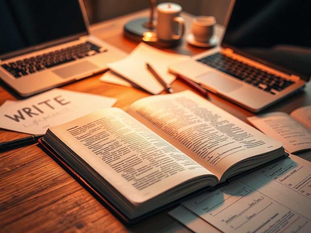 A close up shot of a writer's desk with an