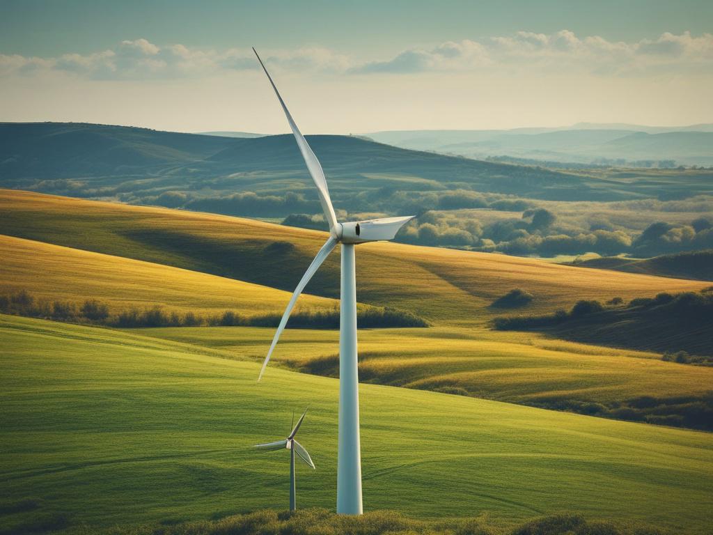 A high resolution image of a wind turbine standing tall
