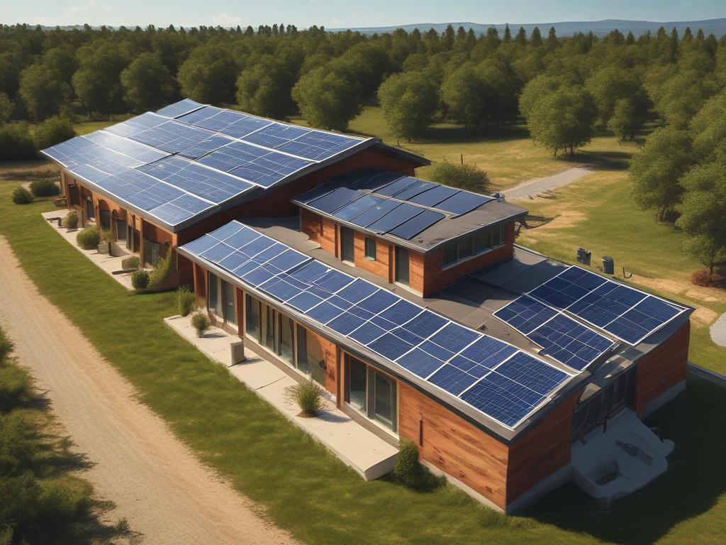 solar panels installed on a community center, sunny day, natural