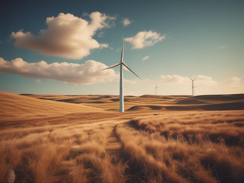 high resolution wind turbine in a vast open field, clear