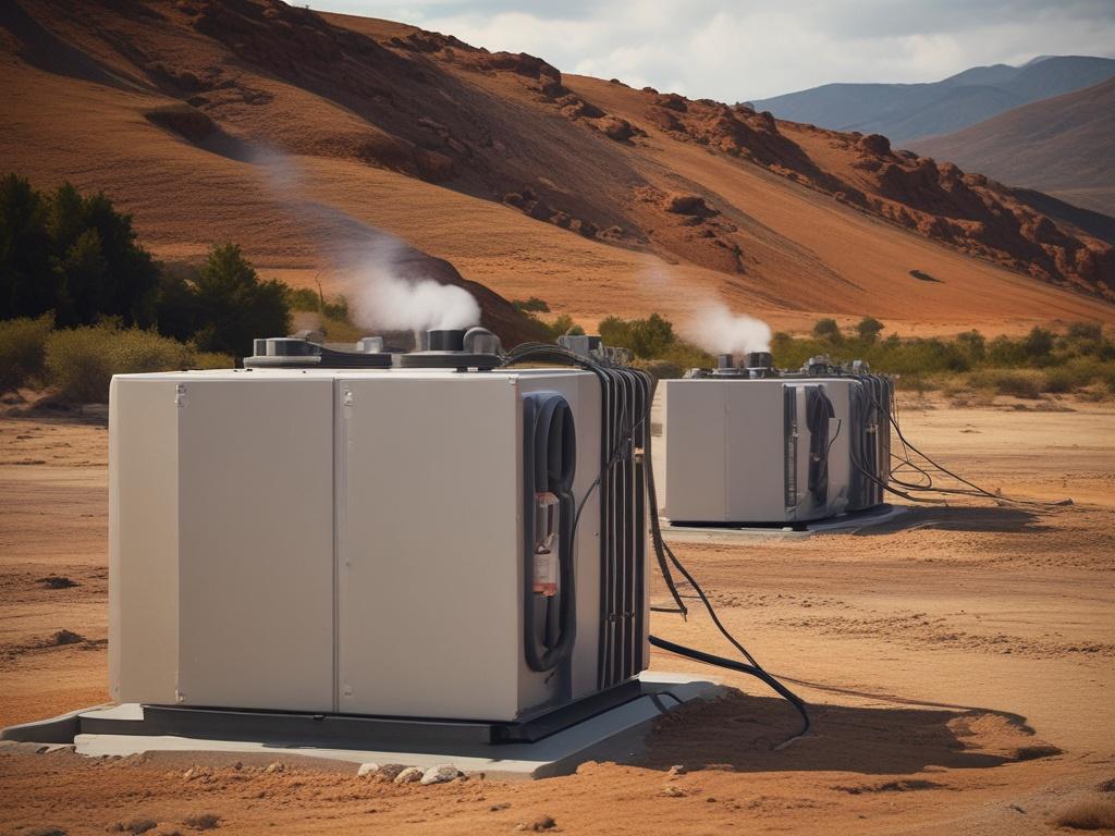 high resolution geothermal energy system installation, natural landscape, warm earthy