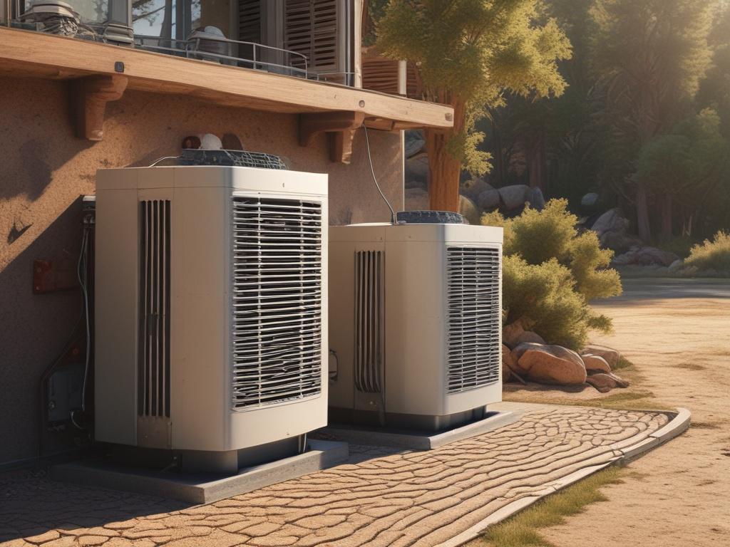 a geothermal heat pump system installation, earthy tones, natural landscape,