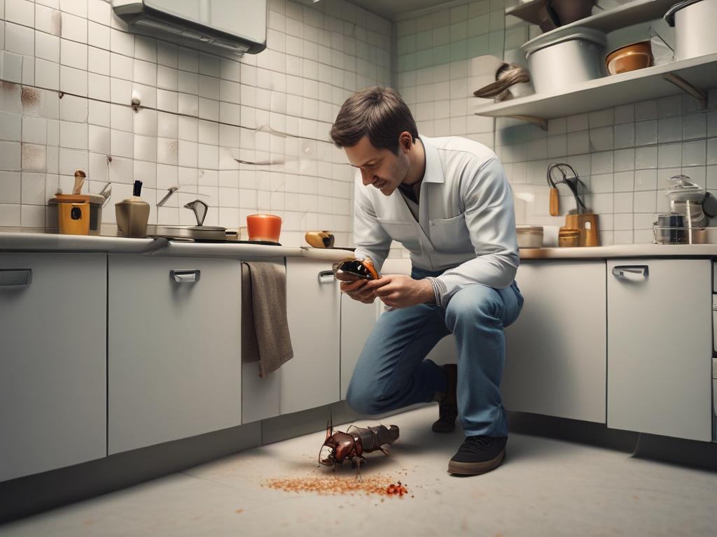 A close up shot of a cockroach control technician applying