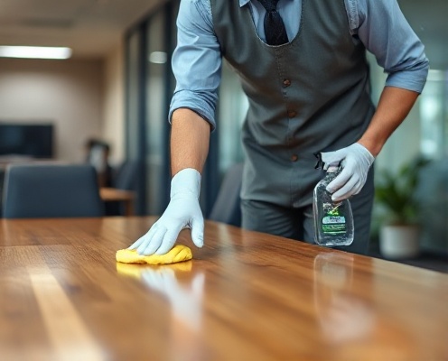 Office cleaning professional polishing table