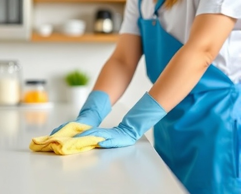 Professional domestic cleaning in progress