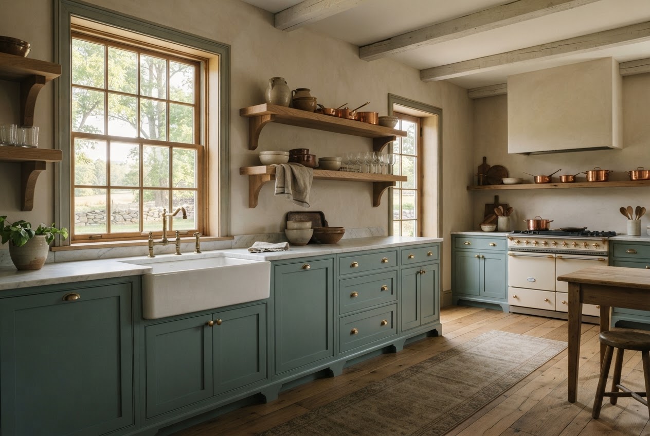Painted inset kitchen cabinetry with a long island