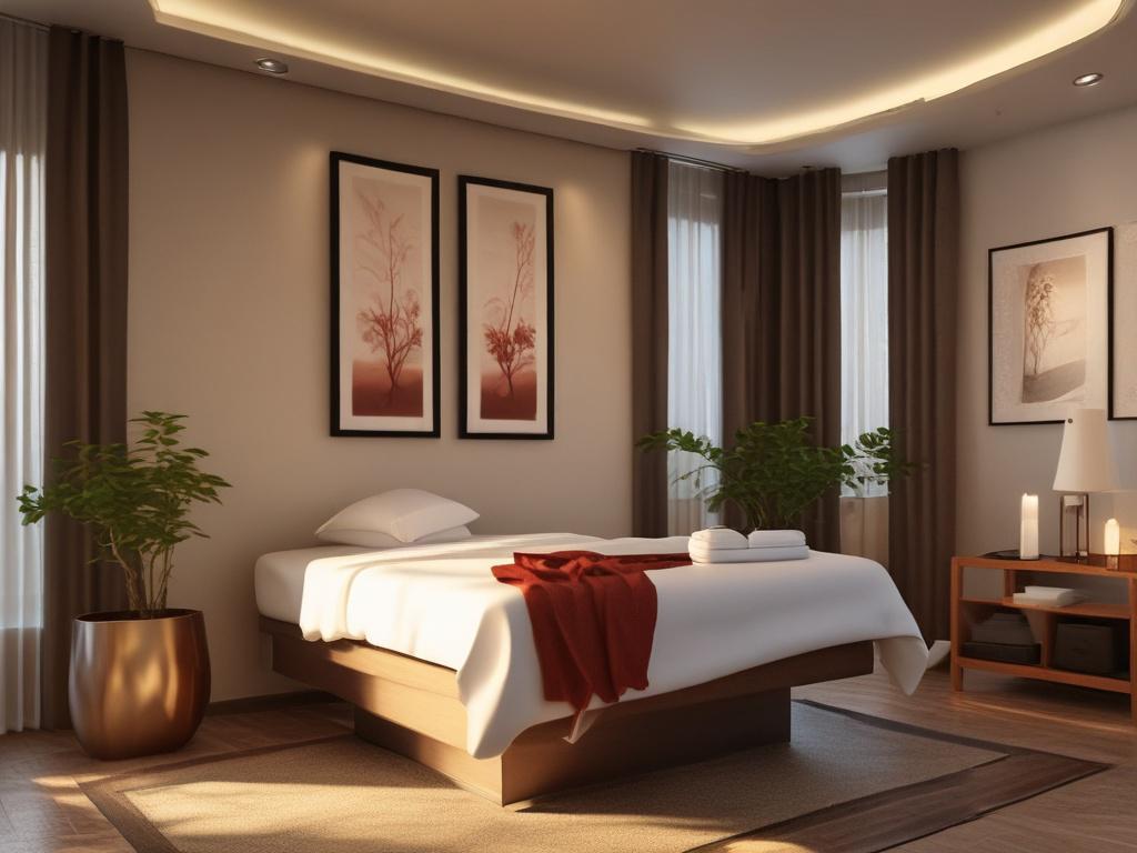 An inviting massage room filled with soft lighting and calming