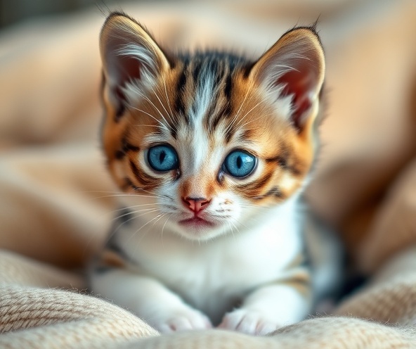 Whiskers, a curious tabby and white kitten