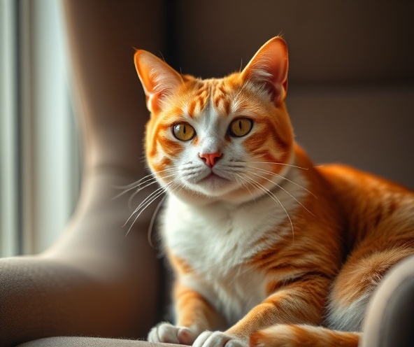 Marmalade, an orange and white senior cat with a gentle gaze