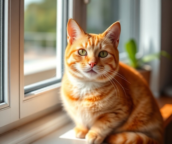 Sunny, an orange tabby cat with an easygoing expression